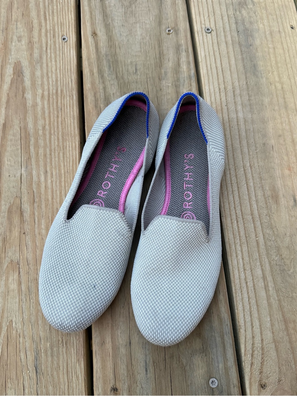 Rothy's Beige Slip-On Loafers with Pink Insole and Blue Trim size 8